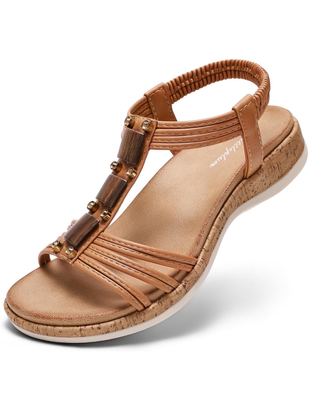 Little Plum Women's Tan T-Strap Elastic Back Sandals